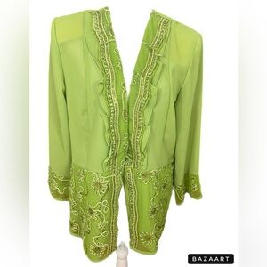 3K Fashion Women's 1button Green Top With Sequins Size Medium